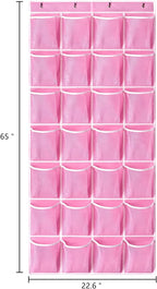 KEEPJOY 28 Pockets Hanging Shoe Organizer, Over the Door Shoe Organizer, Hanging Door Shoe Holder Rack with Mesh Pockets Large Size 65 x 23 Inch (Pink-1Pack)