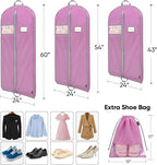 BALEINE 2PK Heavy Duty Garment Bag with Shoe Storage Travel Bag for Dresses, Suit, Coats Travel Essential (43", Pink)