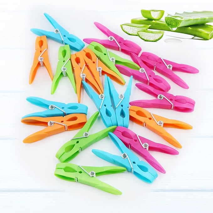 Colorful Plastic Clothespins, Heavy Duty Laundry Clothes Pins Clips with Springs, Air-Drying Clothing Pin Set(24 Pack)