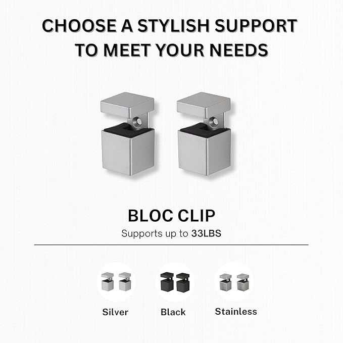 Glass Shelves - Tempered Safety Glass Shelves for Bathroom, Choose Over 20 Shelf Brackets and Multiple Shelf Sizes - Bloc Style - 31.5 x 5.9 in - Silver Clip