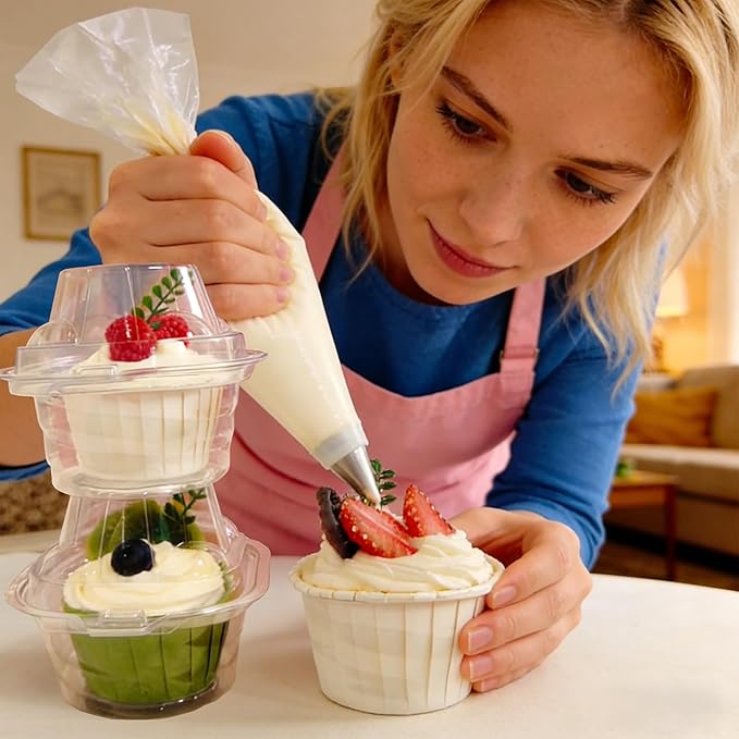 25 Pack Individual Cupcake Containers Plastic Cupcake Boxes Cupcake Holders Stackable Deep Dome Cupcake Carrier