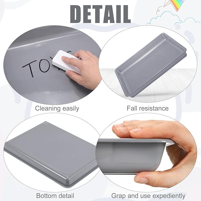 Maitys 15 Pcs Flat Plastic Trays 16.1 x 11.8'' Sensory Storage Paper Tray Stackable Classroom Bins for Office Home Organizer Crafts Supplies(Gray)