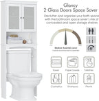 Spirich Over The Toilet Storage Cabinet, Above Toilet Storage Shelf with Glass Doors, Behind Toilet Bathroom Organizer, White