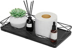 Toilet Paper Basket Holder, 13" Toilet Tank Tray, Wood and Metal Toilet Tray Vanity Organizer Bathroom Tray, Kitchen Sink Organizer for Soap Dispenser (Black)