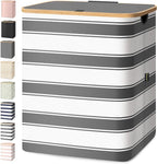 BALEINE Laundry Hamper with Lid, Tall Laundry Baskets with Bamboo Pull Handles, Large Laundry Bin with Internal Support (36 Gal/140L, Grey Stripe)