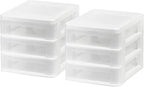 IRIS USA Plastic Stacking Desk Top 3-Drawer Storage Organizer, 2-Pack, for Makep Vanity Nail Polish Bathroom Stationery Art Craft Supplies Kitchen Office Garage and Small Organization, Small, White