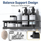 YASONIC Shower Caddy Adhesive, Rustproof Shower Shelves for Inside Shower, Large Capacity Bathroom Organizers and Storage, Shower Storage with Removable Hooks, No Drill Bathroom Accessories Black