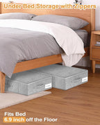 punemi Under Bed Storage, 3 Pack Underbed Storage Container Bags With Lid, Foldable Sturdy Clothes Storage Drawer Organizer W/ 3 Handles, Ultra Thick Fabric Blanket Shoe Storage Box, Grey