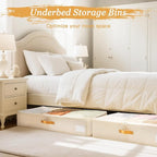 Criusia Under Bed Storage Bins with Clear PVC Lids – 4 Pack Large Underbed Organizers with Heavy-Duty Handles, Reinforced with 800G PP Panels & 80G Non-Woven Fabric – Waterproof & Foldable, Beige