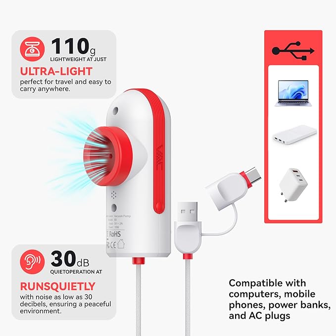Vacuum Bags for Travel with USB and TYPE C Pump,vacuum seal travel bags,15 Pack Carry-on Size Compression Packing Bags for Luggage and Suitcase,Space Saver for Clothes and Clothing Travel（Red）