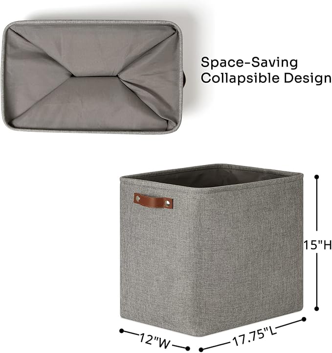 DULLEMELO Grey Storage Baskets 2 Pack Extra Large Fabric Shelf Baskets for Organizing, Closet, Clothes, Toys, Bedroom
