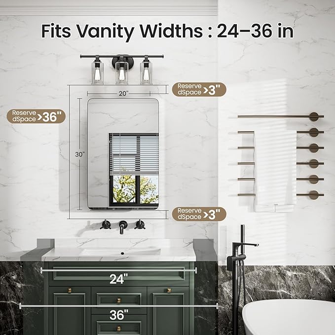 20x30 Inch Medicine Cabinet, Matte Black Aluminum Bathroom Mirror Cabinet with Storage, 6 Adjustable Glass Shelves, Rust Proof, Recessed or Surface Mount Wall Cabinet, Soft Close Hinges