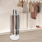 Belt Display Stand with 31 Hooks – White Steel Double-Tier Tie & Scarf Organizer, 66.1" Tall, Heavy Duty Rotating Rack for Belts, Ties, Scarves, Home, Closet, Boutique, Clothing Store