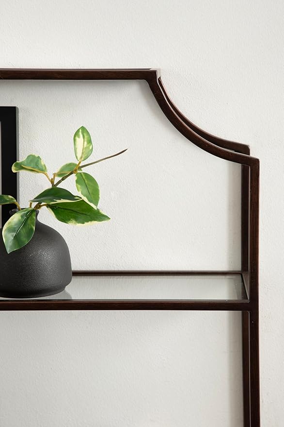 Kate and Laurel Ciel Modern Glam Wide Two-Tier Wall Shelf, 24 x 20, Bronze, Tiered Bathroom Shelves for Over the Toilet Storage or Bedroom Makeup Organizer