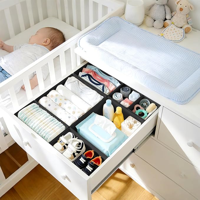 DIMJ Drawer Organizer Clothes, 28Pack Dresser Organizer, Foldable Closet Organizers and Storage, Fabric Dresser Bins, Drawer Dividers for Nursery, Baby Clothes, Underwears, Sock,Black