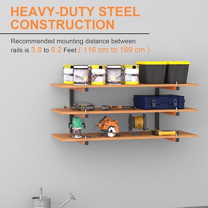 Lumber Rack Wall Mount, Lumber Storage Rack, Heavy Duty Wood Storage Racks with 9-Level System, 1080 lb Substantial Garage Wood Organizer, Orange Lumber Metal Racks for Indoor and Outdoor (6 PACK)