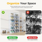 NEWBULIG 15 Pack Clear Shoe Storage Boxes, Shoe Organizer for Closet with Lid, Plastic Stackable Breathable Shoe Cabinet with Lid for Sneakers, Heels & Boots, White