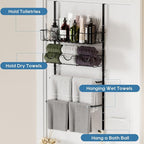 4 Tiers Towel Racks for Bathroom Door, Adjustable Bathroom Towel Holder with Storage Basket, Towel Storage for Bathroom Over The Door Towel Bar for Bathroom