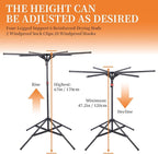 4-Leg Clothes Drying Rack with 6 Adjustable Poles,Standing Dryer,20 Windproof Hooks and 2 Sock Clips,No-Installation Drying Stand,Clothes Rack Foldable Space-Saving, Indoor and Outdoor Use Black
