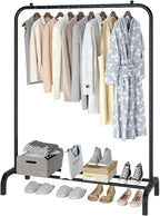 MOYIPIN Metal Clothing Rack, Single Rod Portable Garment Rack for Hanging clothes, Cloths Rack for Bedroom, Balcony 43.31inch, Black