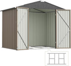 Devoko 8 x 6 FT Metal Storage Shed with Floor Frame Waterproof Garden Tool Shed with Lockable Door, Outdoor Shed Storage House for Backyard Patio Lawn, Brown