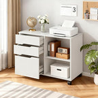 FDW 3 Drawer Lateral File Cabinet Mobile File Cabinet with Open Storage Shelves Office Printer Stand & Under-Desk Organizer with Wheels for Home Office,White
