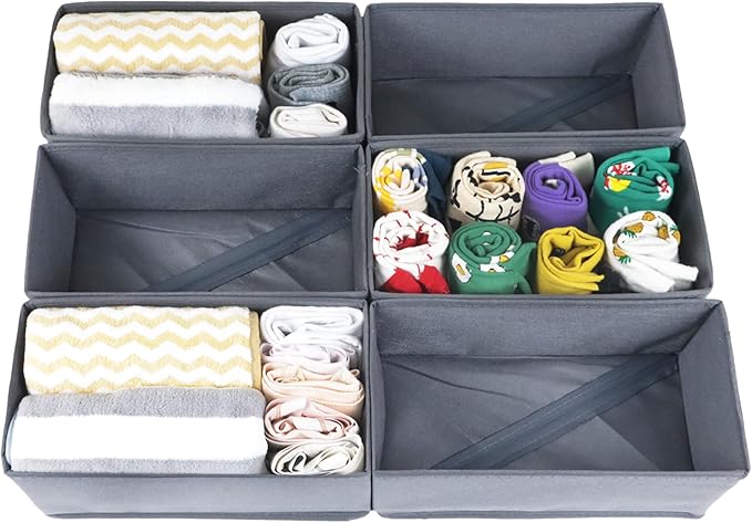 KIKILIE 6 Pack Foldable Clothing Organizers, Multi-purpose Drawer Dividers for Shirts, Bra, Socks and Panties (DD5250)