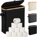 Toilet Paper Storage Basket with Lid for Mega Rolls, Large Bamboo Toilet Paper Organizer Holder Stand for Bathroom, Enclosed Tissue Storage Bin Box Container Free Standing, Black