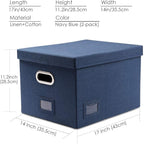 PRANDOM File Organizer Box - Set of 2 Collapsible Decorative Linen Filing Storage Hanging File Folders with Lids Office Cabinet Letter/Legal Size Navy Blue (17x14x11.2 inch)