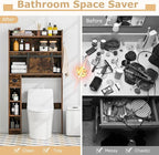 Giantex Over The Toilet Storage Cabinet, Farmhouse Space Saver with Sliding Door, Toilet Paper Holder, Side Hooks & Adjustable Shelves, Over Toilet Bathroom Organizer for Laundry, Restroom (Brown)