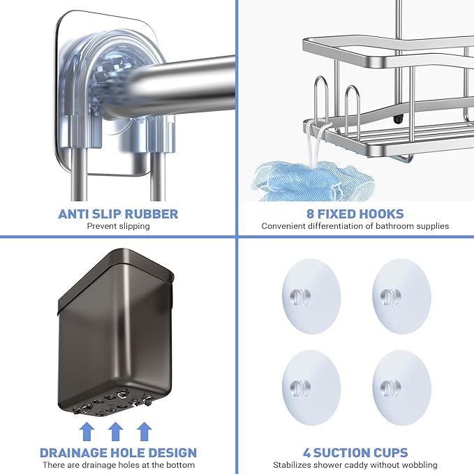 Hanging Shower Caddy Bathroom Organizer: Rustproof Shower Shelf Racks Over Shower Head - No Drilling Inside Bath Shower Rack Shelves Over Showerhead for Shampoo with Soap Holder Chrome