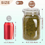Clear Food Storage Jars 50oz Square, Airtight Glass Canister with Lids Set of 3, Kitchen & Pantry Organization Food Storage Container for Canning, Sugar, Flour, Candy, Cereal, Coffee