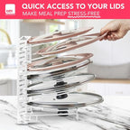 Free-Standing Adjustable Pot Lid Organizer for Cabinet - Kitchen Storage Rack 6 Adjustable Shelves, Pot Lid Holder, Pan and Pot Rack Organizer, Pantry & Inside Cabinet Organizer (13” Clearance)
