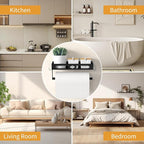 Paper Towel Holder Wall Mount for Kitchen, Easy One-handed Operation Design, Self Adhesive Paper Towel Holder with Shelf for Bathroom, RV Paper Towel Rack Paper Roll Holder with 2 Hooks, Black