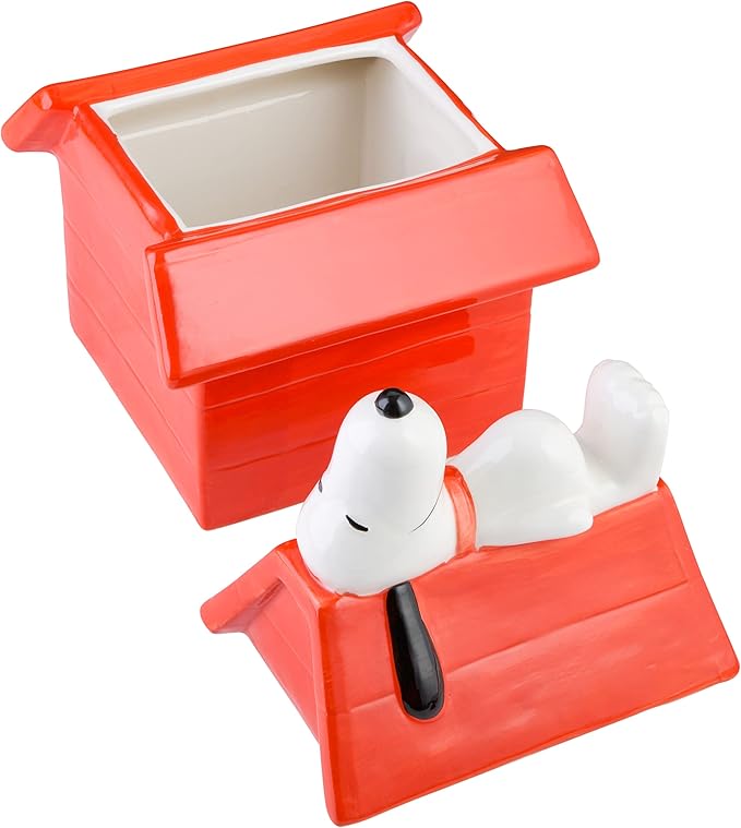 Peanuts Classic Snoopy Doghouse Cookie Jar, 11.2-Inch Ceramic Jar With Lid, Vintage Cartoon Collectible Kitchen Storage Container