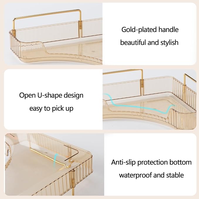 2-Tier Corner Bathroom Counter Organizer – Classic Storage Shelf for Makeup, Perfume & Toiletries, Space-Saving Countertop Tray Fits Bathroom, Dresser, Kitchen (Vintage Gold)