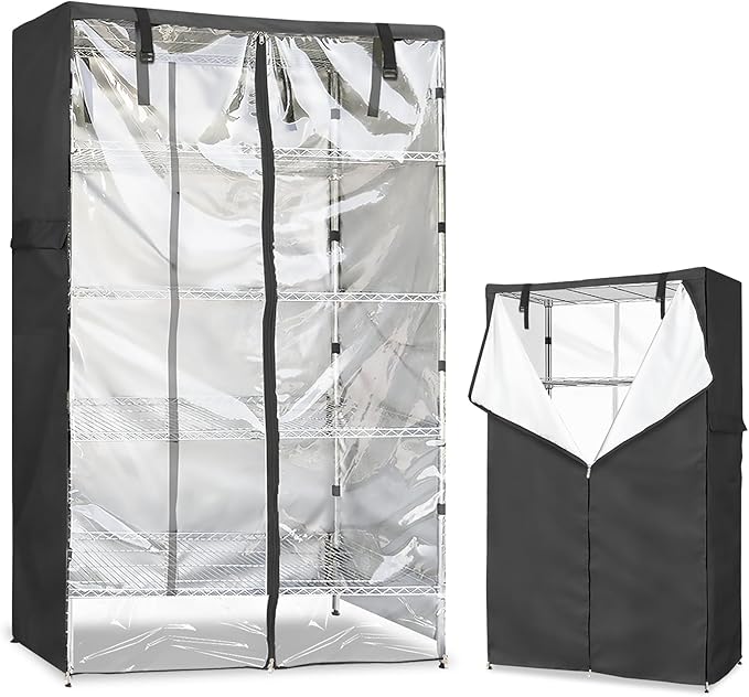 Wire Rack Covers,Heavy Duty 600D Dustproof Waterproof Storage Rack Covers for Metal Shelves,Storage Shelf Cover with Zipper for Wire Shlef,36''W x 19''D x 62''H,Black with Clear Front