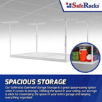 SafeRacks 4x6 Overhead Garage Storage Rack - Height Adjustable Steel Overhead Storage Rack - 500 Pound Weight Capacity (White, 18"-33")