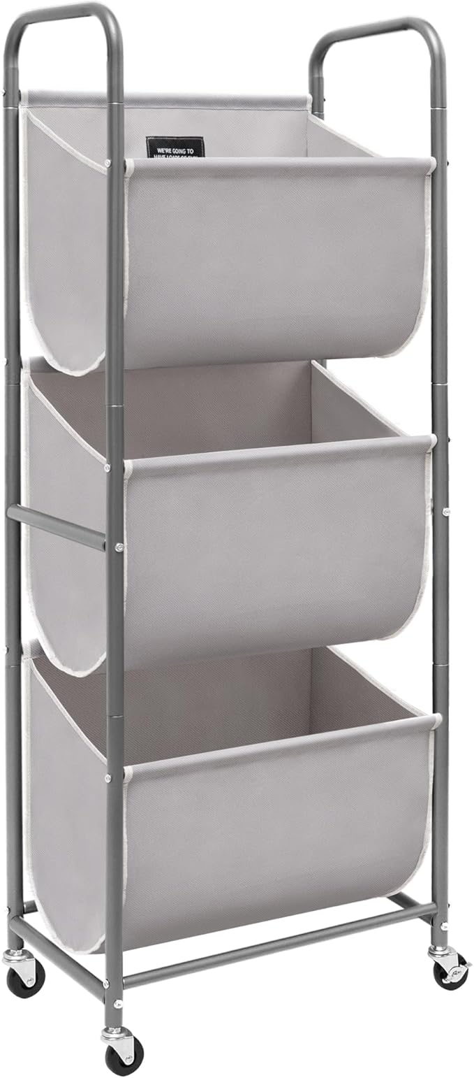 STORAGE MANIAC 120 Liters Vertical Rolling Laundry Hamper, 3 Section Laundry Sorter with Wheels and 2 Breaks, 3-tier Laundry Baskets for Small Space, Dorm, Laundry Room, Closet, Bathroom, Gray 3-tier