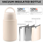 Thermo for Hot & Cold Food, 17oz Insulated Food Jar with Handle Spoon, Thermal Lunch Container, 316 Stainless Steel Lunch Box for Men Women, Keeps food Hot for 12 Hours or Cold for 24 Hours(White-S)