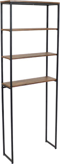 Sunnydaze 69-Inch 4-Tier Over-the-Toilet Shelf - Open Shelves, Veneer Finish and Black Iron Frame - Teak Color