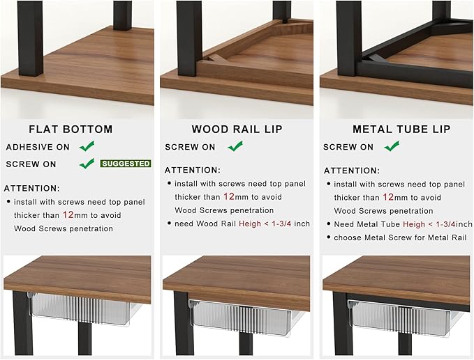 Under Desk Drawers for Organization, Pull Slide out Drawer Underneath Table With Lip, Attachable Under Shelf Pencil Drawer, Clear Light Black