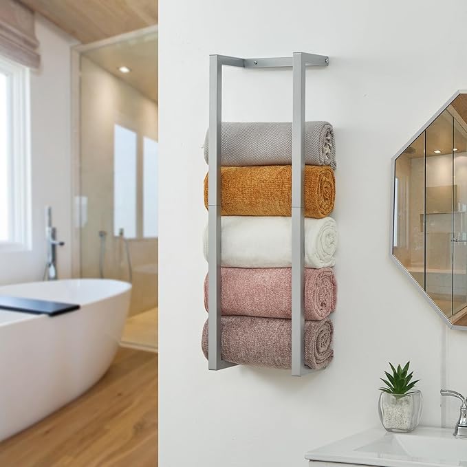 Wall Mounted Metal Bathroom Towel Rack for Modern Small Spaces - Rolled Towel Holder with 3 Compartments