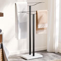 Bathroom Towel Rack Freestanding Floor Stand: Black 33in 2‑Bar Weighted Marble Base Towel Holder, Rustproof 304 Stainless Steel Drying Rack for Bath&Hand Towels, No‑Drill Slim Organizer, Spa Pool