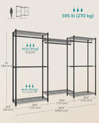 SONGMICS Heavy-Duty Clothes Rack, Garment Rack, Portable Closet, 86.4-Inch Wide Clothing Rack with Adjustable Mesh Shelves and Hanging Rails, Ink Black ULGR434B01