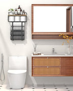 Towel Racks for Bathroom Wall Mounted - Bath Wall Towel Holder Set Above Toilet Storage, Rolled Towel Shelf Organizer for Small Bathroom, Wood Vertical Towel Rack for Bathroom Wall Decor