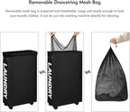 DOKEHOM 29-Inches Enlarged Slim Laundry Basket with Removable Wash Bag on Wheels, Collapsible Rolling Laundry Hamper, Foldable Narrow Corner Clothes Storage Bins (Black)