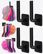 Hat Rack for Hat Storage (4-Pack), Multi-Purpose Hat Organizer, Strong Adhesive Hat Hooks for Wall Organizer for Baseball Caps, Two Mounting Options Hook, Black