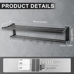 Towel Racks for Bathroom Wall Mounted, 24 Inch Foldable Towel Holder with 5 Movable Hooks,Rustproof Towel Organizer for Bathroom Lavatory Hotel Bath Matte Black