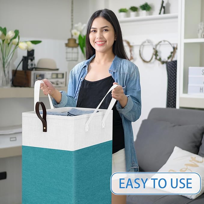 HomeHacks 75L Rolling Laundry Basket with Wheels, Collapsible & Waterproof Laundry Hamper, Mobile Clothes Hamper, Storage Laundry Bins with Handles for Laundry Room, Bedroom, Bathroom & Dorm, Green